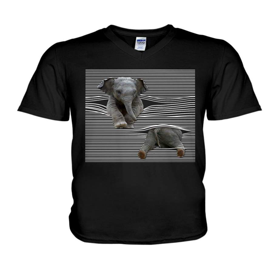 Funny Elephant Playing With Striped Wall Custom Design Guys V-Neck