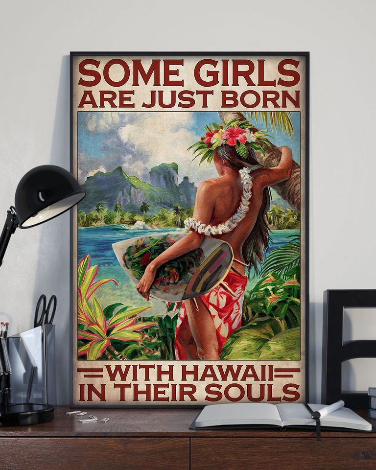 Hawaii girl some girls are just born with hawaii in their souls vertical paper flower  Home Living Room Wall Decor Vertical Poster Canvas G95
