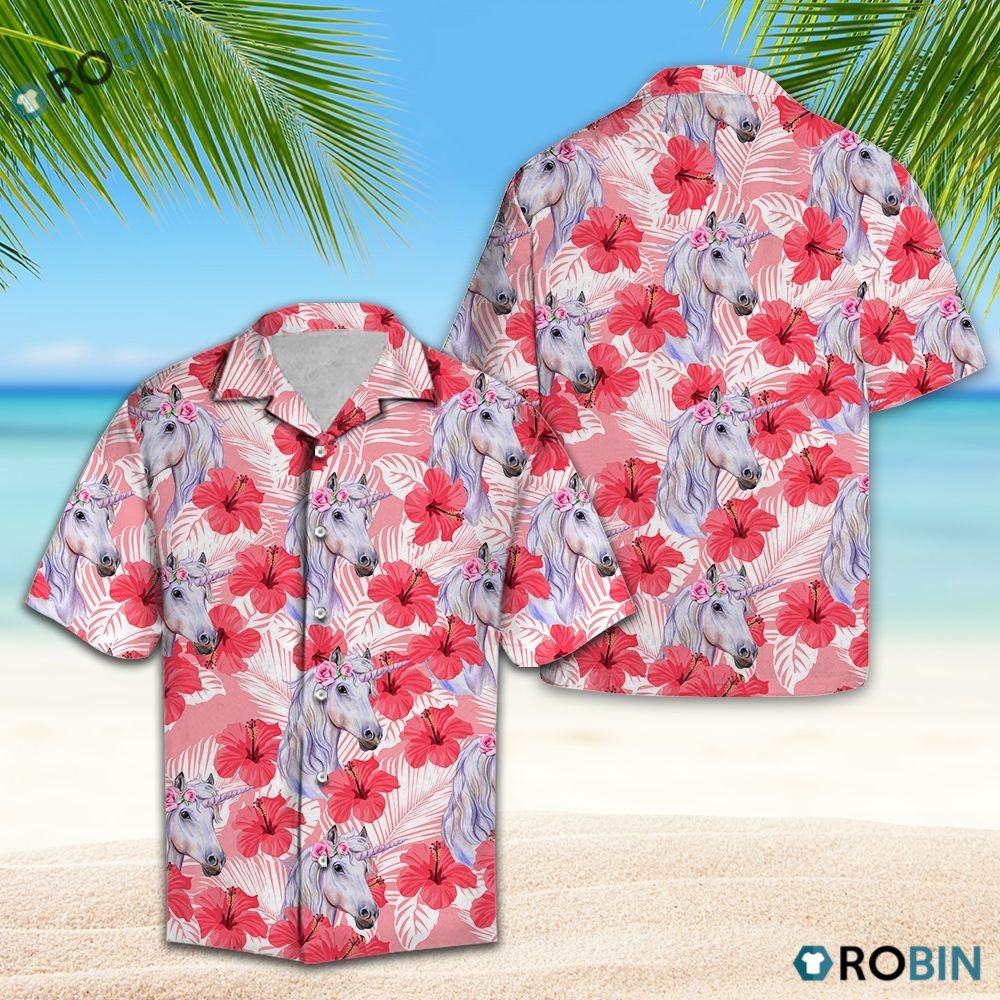 Unicorn Tropical Flowers Hibiscus Hawaiian Shirt