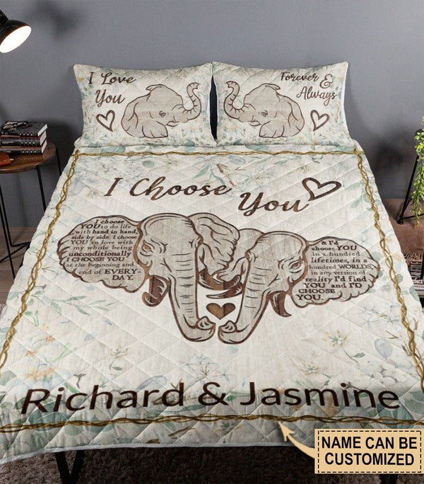 Personalized Elephant I Choose You Quilt Bedding