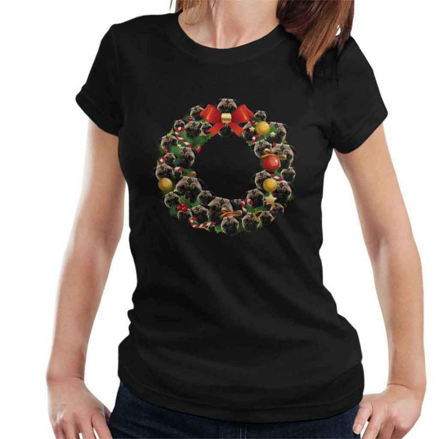 Christmas Pug Multi Wreath Women’s T-Shirt