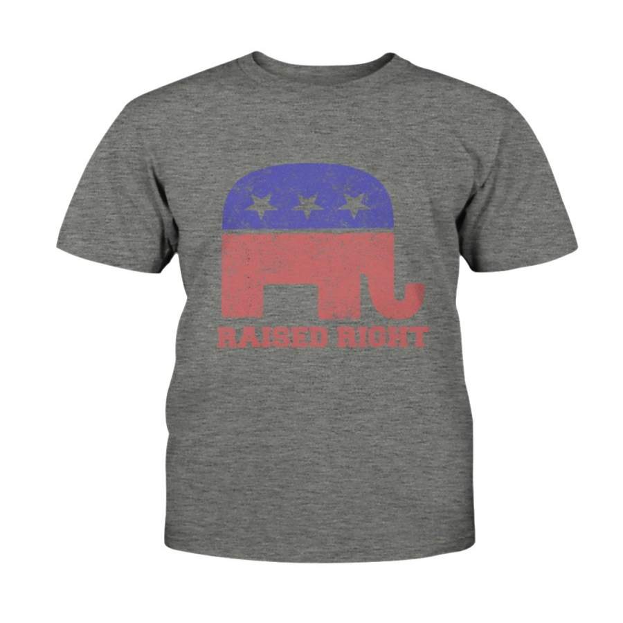 Raised Right! Republican Elephant Vintage Logo T-Shirt