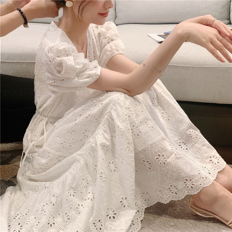 2022 Boho Women Party Dress Casual Summer Dresses White Cotton Long Beach Dress Korean Fashion Casual Dresses NEW Vestidos alx