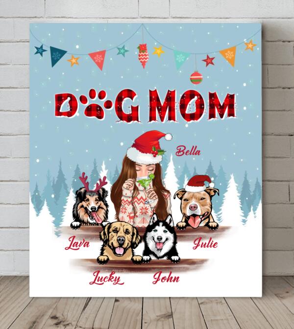 Custom Personalized Pet Mom Xmas Canvas – Upto 4 Pets – Best Christmas Gift For Dog/Cat Lovers – 2T7Crt