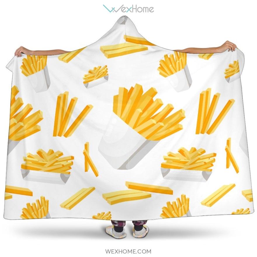 French Fries White Paper Box Pattern Hooded Blanket