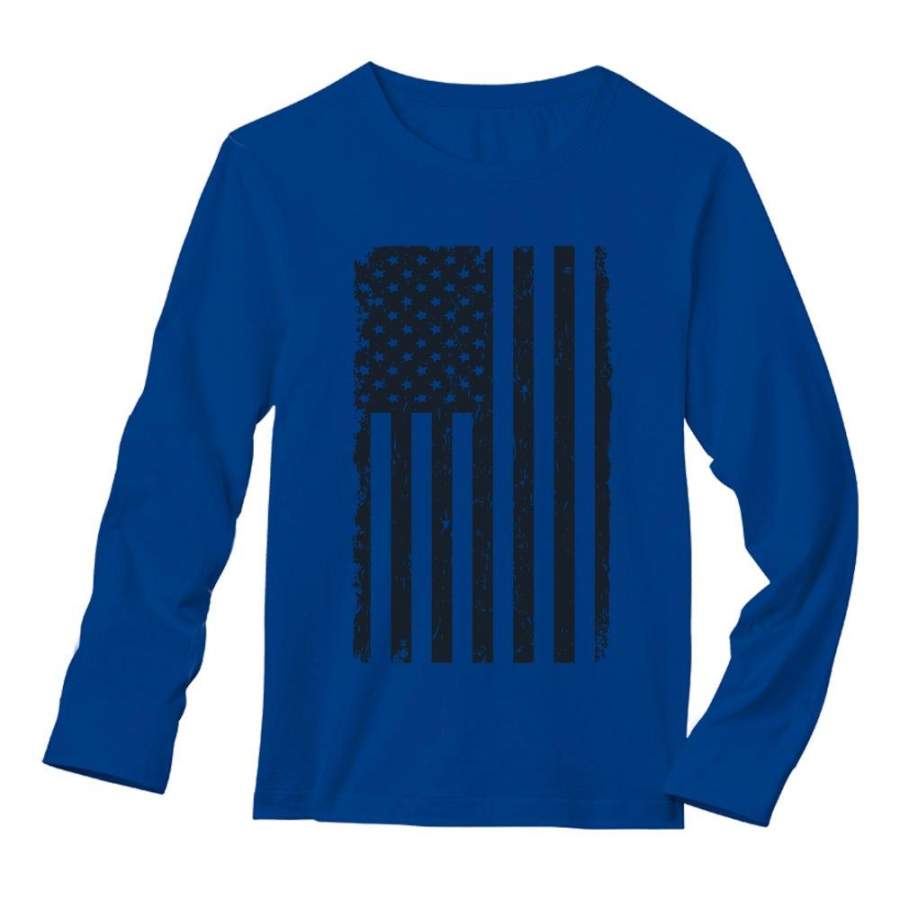 Vintage Distressed USA Flag – Big Black American Flag Long Sleeve T-Shirt