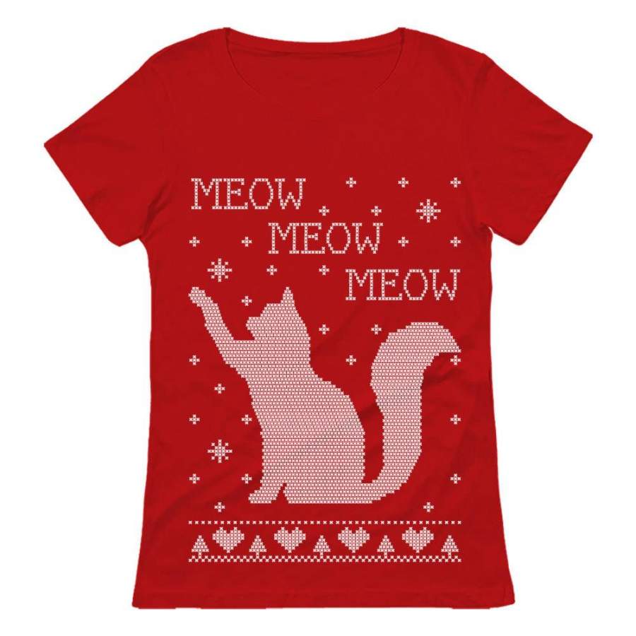 Xmas Apparel – Ugly Christmas Sweater Cat Meow Purr Women T-Shirt