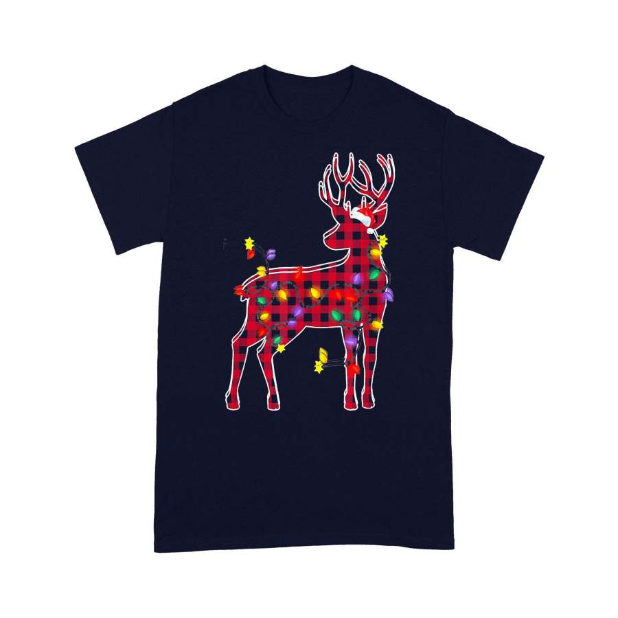 Red Plaid Buffalo Deer Christmas Pajamas Xmas Lights T-Shirt Christmas Gift Ideas