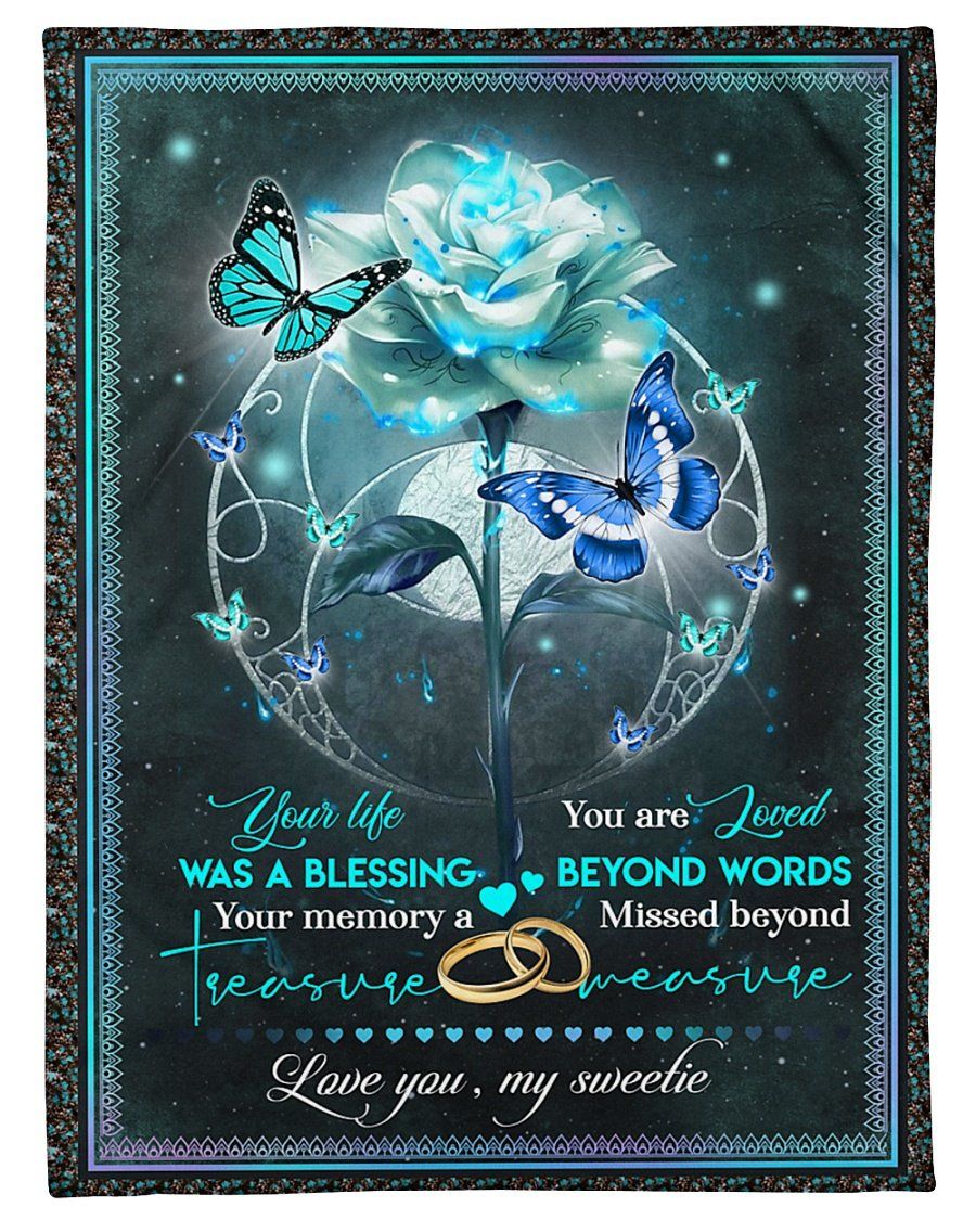 Butterflies Blue Rose Your Life Was A Blessing Fleece Blanket, Sherpa Blanket, Gift For Aunt Gift For Parent, Family Member, Friends Gift, Christmas Gift, Home Decor, Home Living