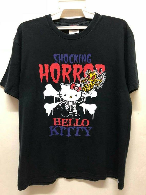 Vintage Hello Kitty X Balzac Shocking Horror Japan Punk Rock Anime T Shirt Large Size