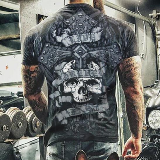 Mens Retro Skull Cross Print T-Shirt