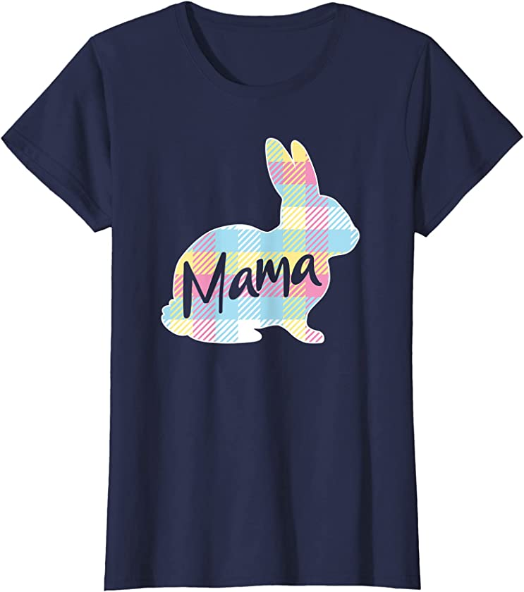 Womens Mama Bunny Rabbit Pastel Plaid Mother Mommy Mom Easter T-Shirt