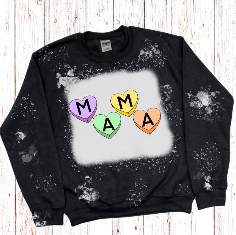 Mama Candy Hearts Bleached Tshirt For Him, Her,  Boyfriend, Girlfriend, Wife, Husband Valentines Day Gift