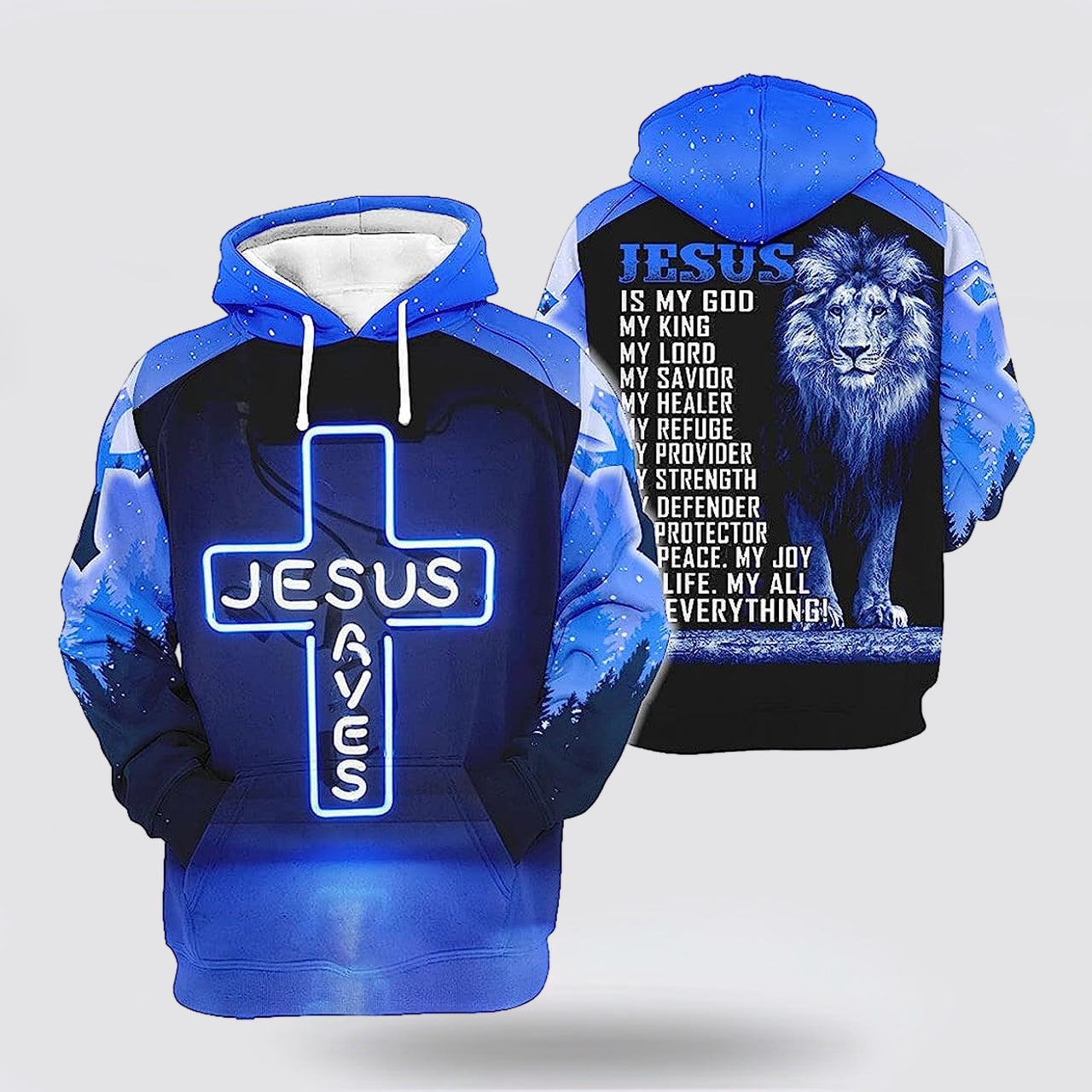 Jesus Save The Lion Blue 3D Hoodies For Women Men  Christian Apparel Hoodies
