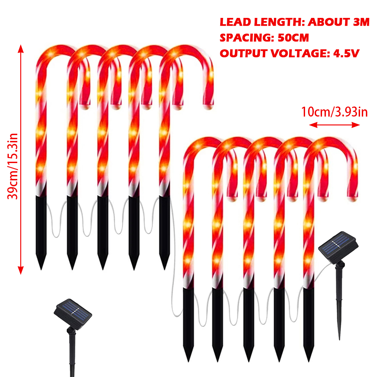 8PCS Outdoor Solar Light Christmas Candy Cane Lights Pathway Marker Lights Waterproof Garden Light Xmas Decor For Yard Lawn alx