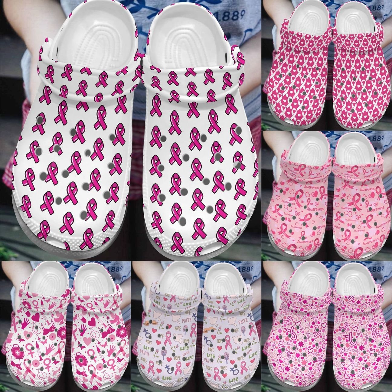 Breast Cancer Personalize Clog, Custom Name, Text, Fashion Style For Women, Men, Kid, Print 3D Breast Cancer Collection