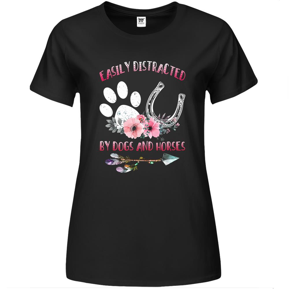 Horse Shirts For Women Easily Distracted By Dogs And Horses Premium Womens T Shirts