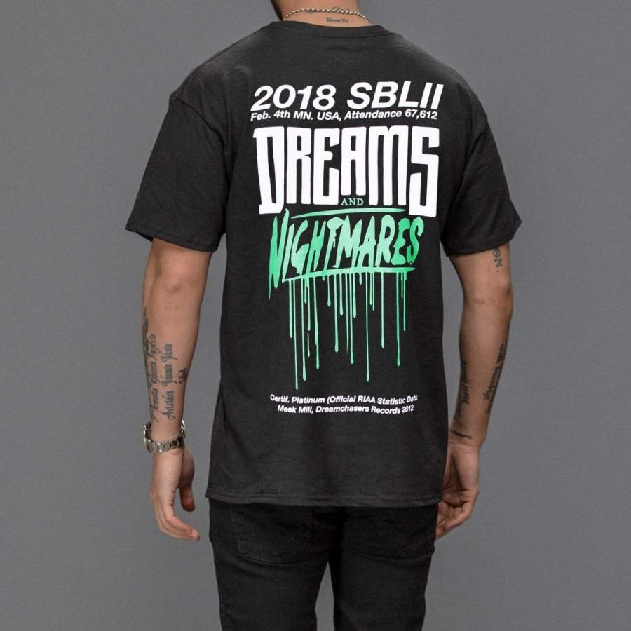 2018 Black Dreams and Nightmares Meek Mill T-shirt Mens Fashion T Shirt Tops Clothing