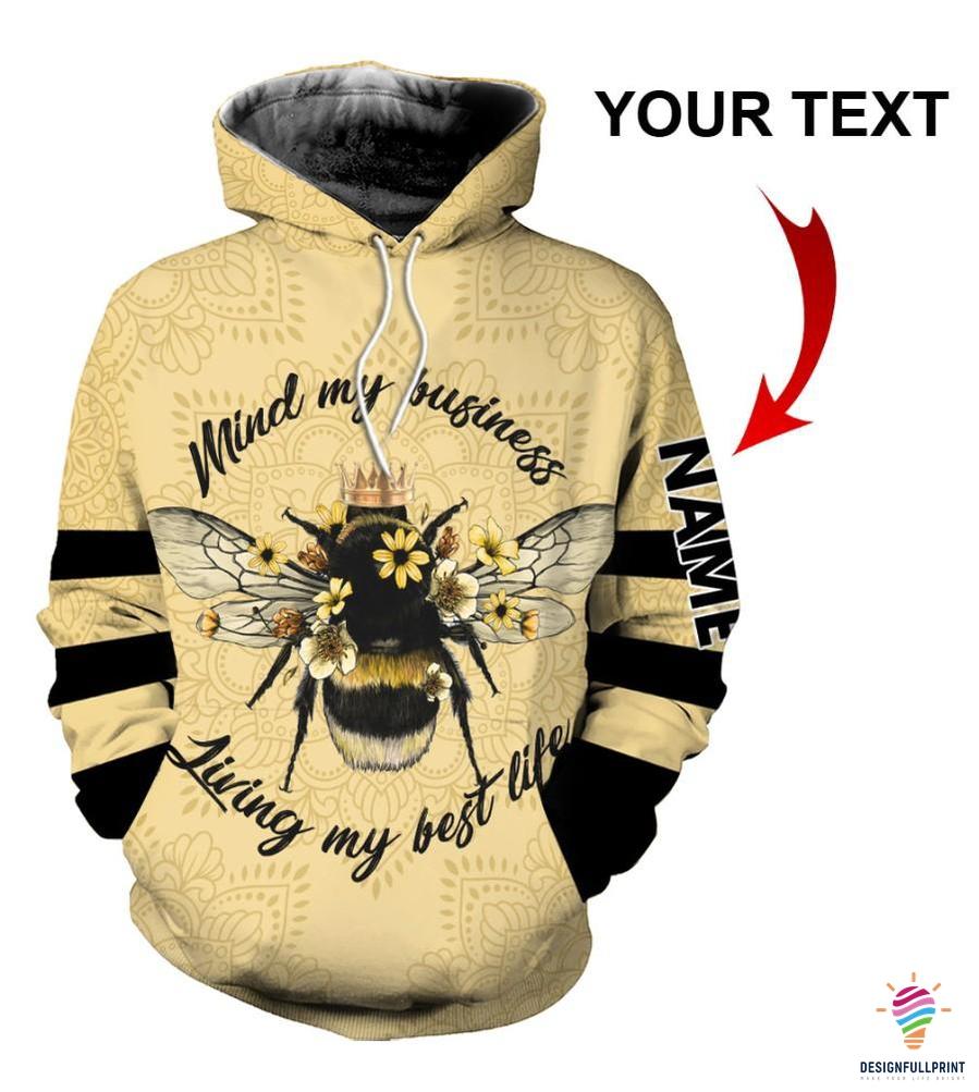 Gift For Hippie Queen Bee Mind My Business Living My Best Life Personalized Unisex Hoodie