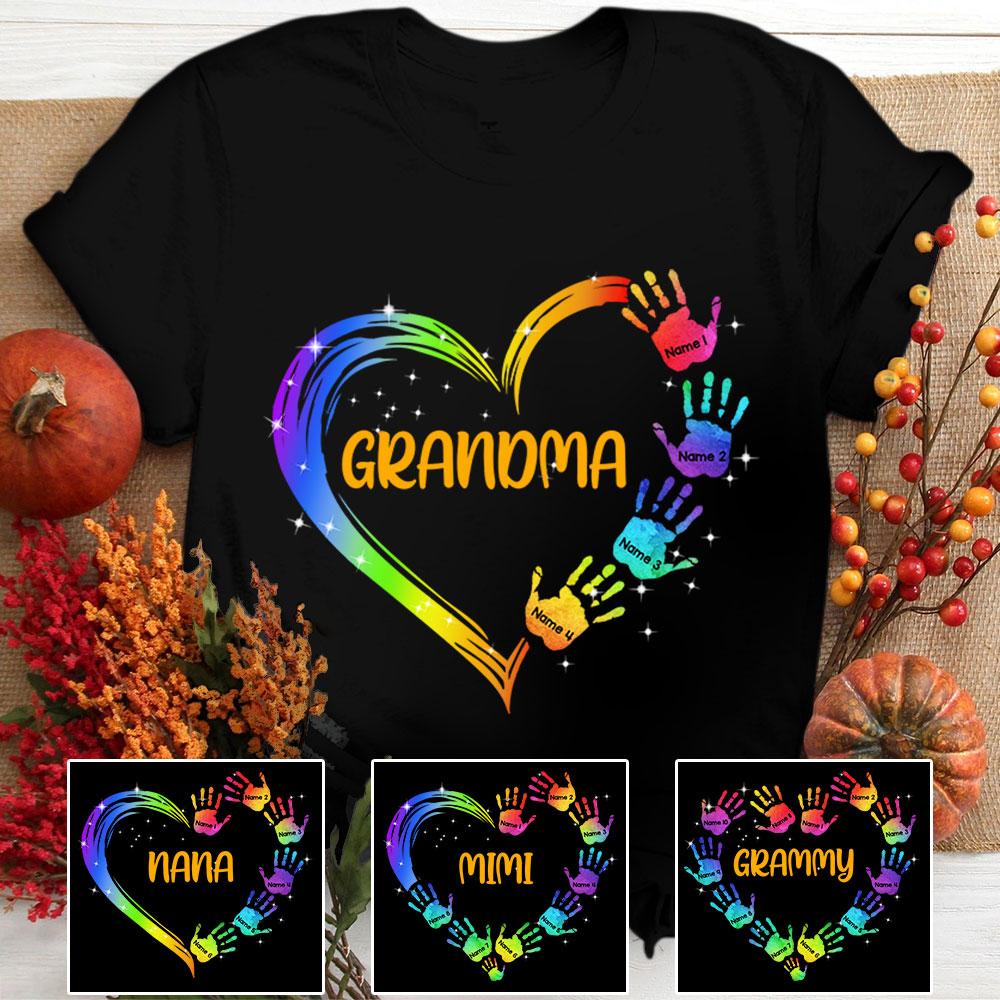 Personalized Grandma Heart And Grandkids Hands Shirts, Funny Grandma Nana Shirt, Custom Grandma With Grandkids Name Shirt