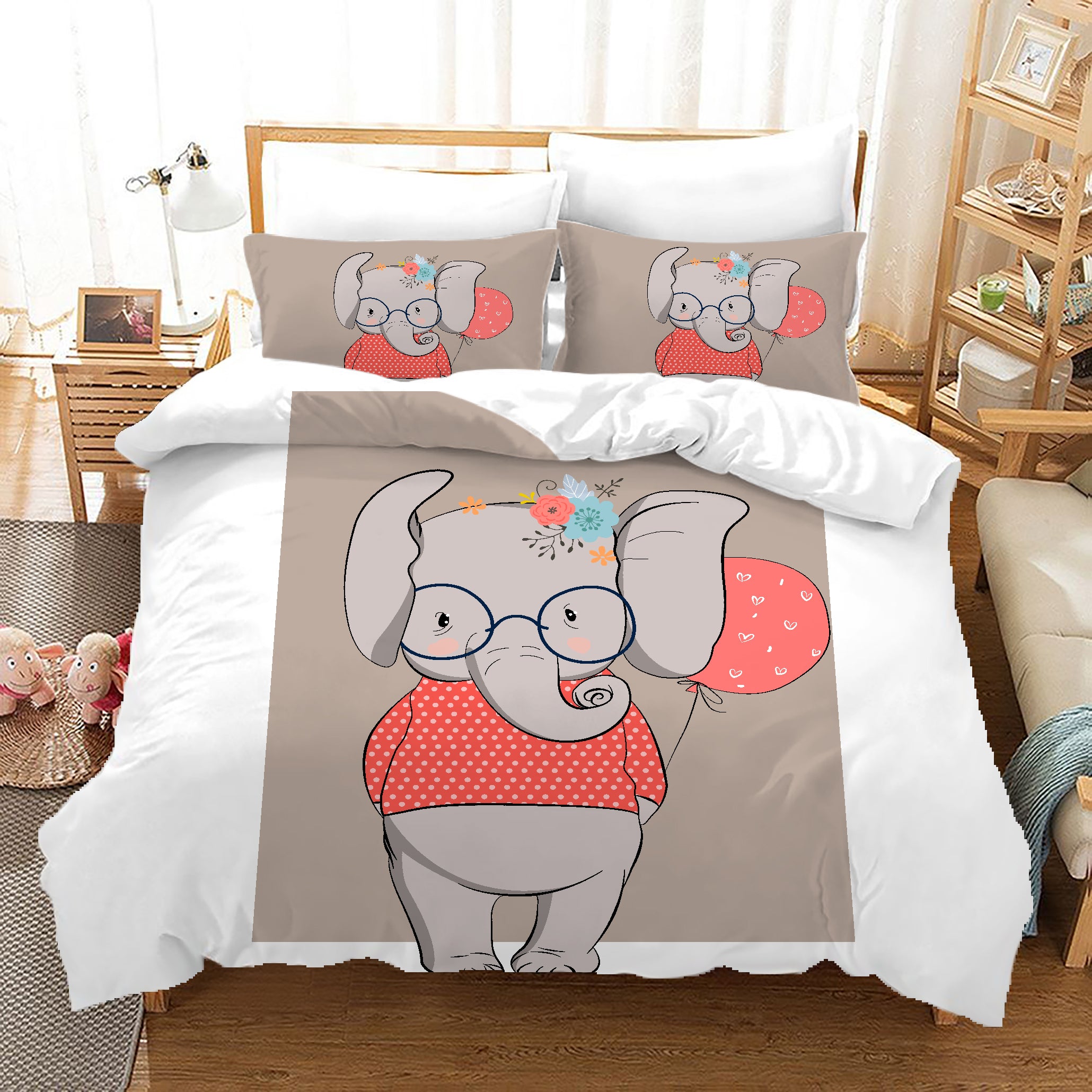 3D Cartoon Elephant Balloon Quilt Cover Set Bedding Set Duvet Cover Pillowcases A636 Lqh