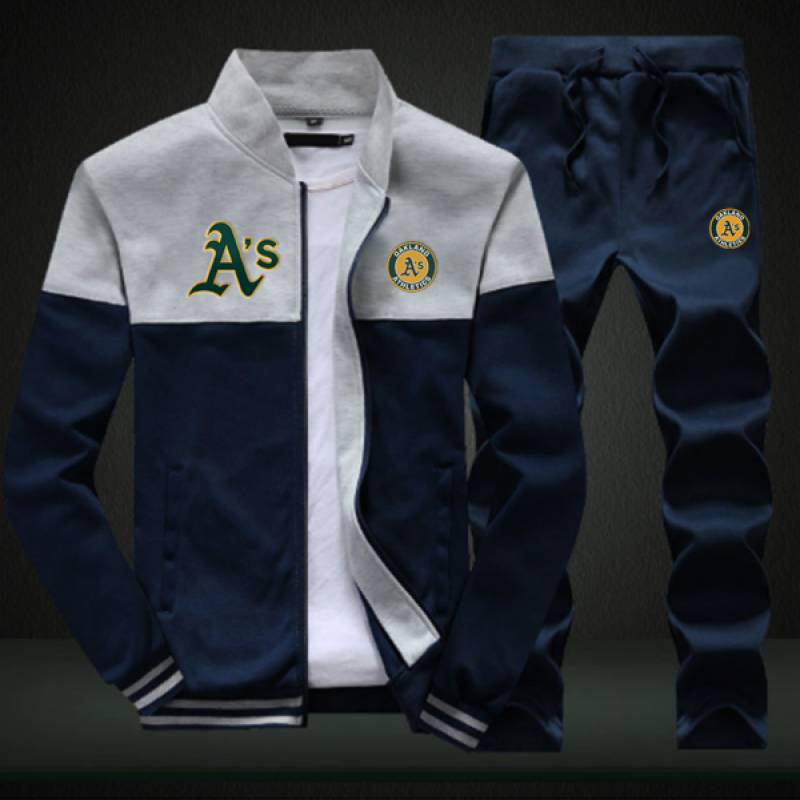 Oakland Athletics Sweatshirt +Sweatpants Mens Clothing 2 Pieces Sets Slim Tracksuit