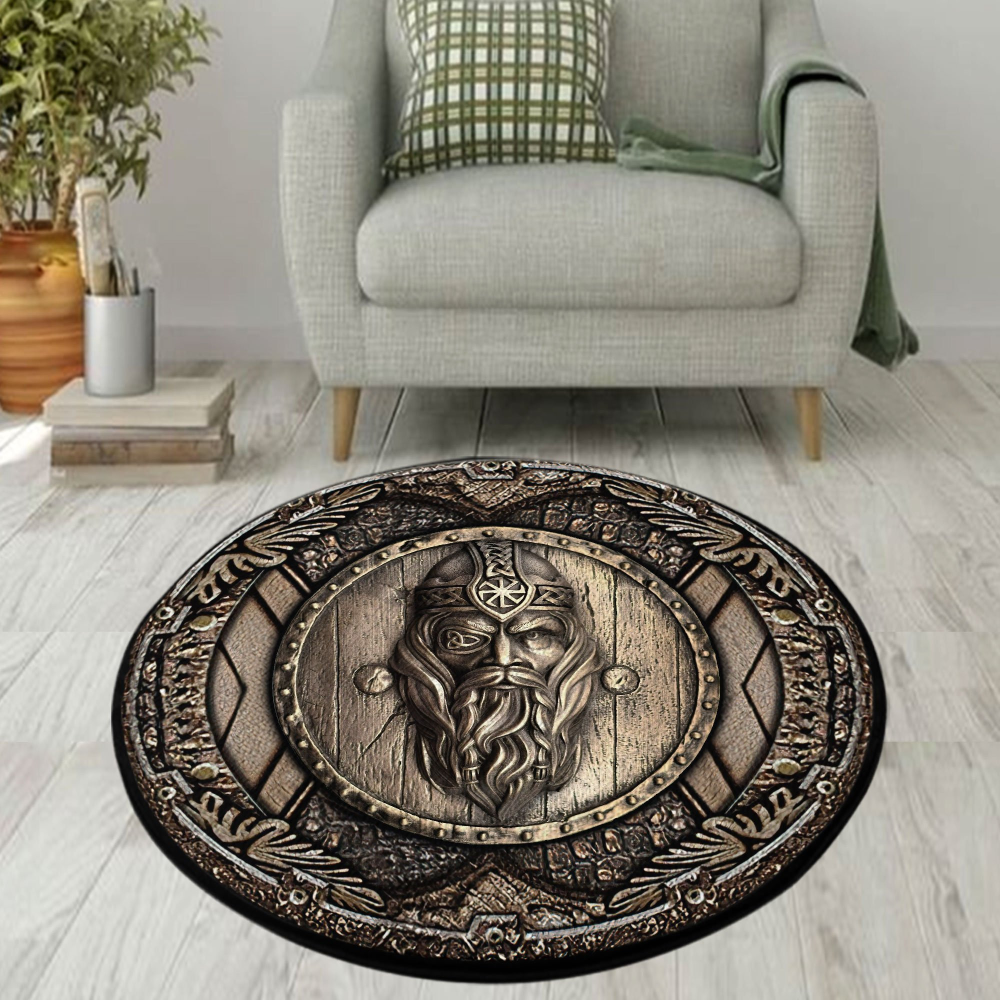 The Odin God Viking All Over Printed Circle Rug