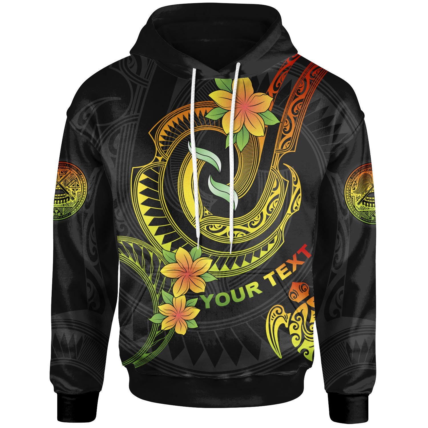 American Samoa Custom Personalised Hoodie – Reggae Plumeria Flowers with Spiral Patterns – BN26