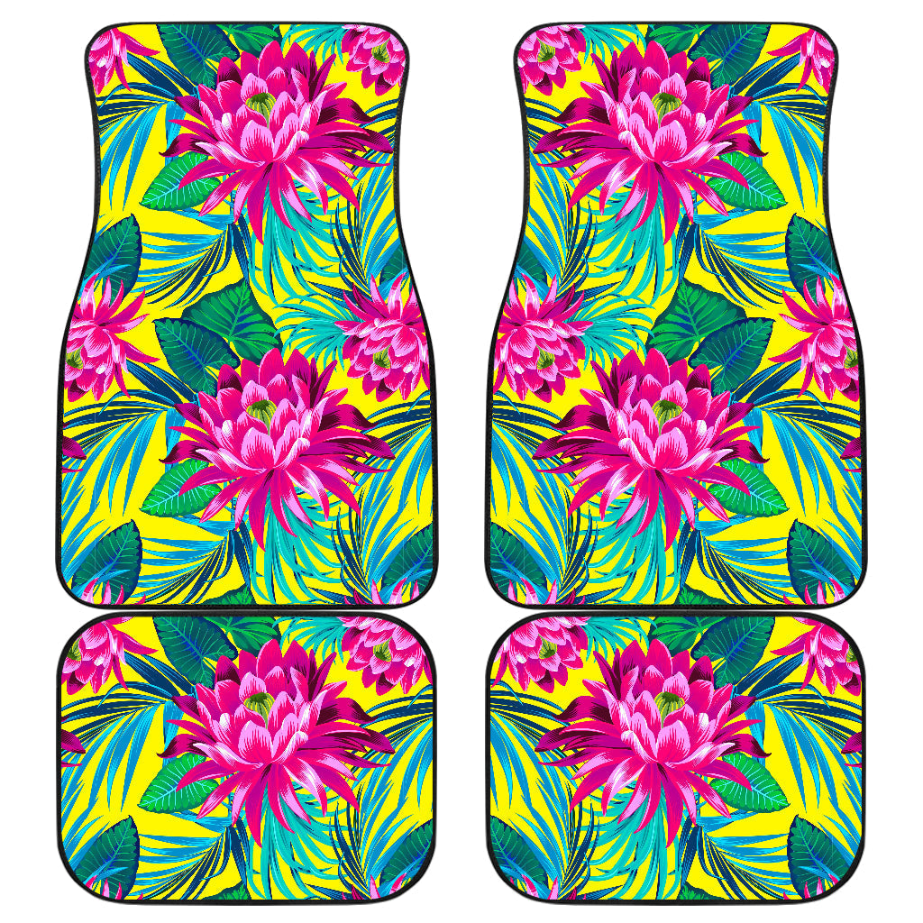 Tropical Lotus Pattern Print Front And Back Car Floor Mats, Front Car Mat