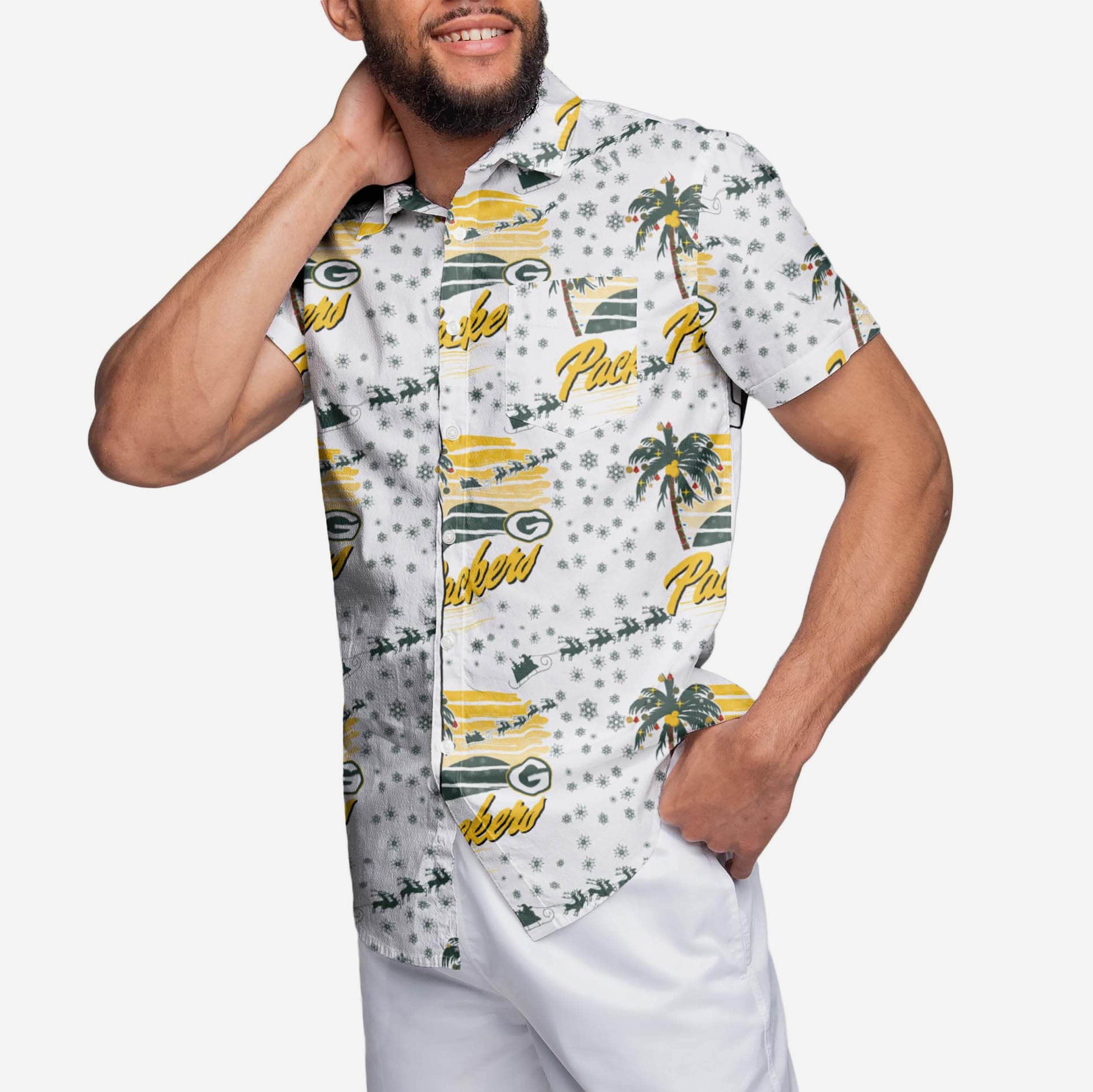 Green Bay Packers Winter Tropical Button Up Shirt