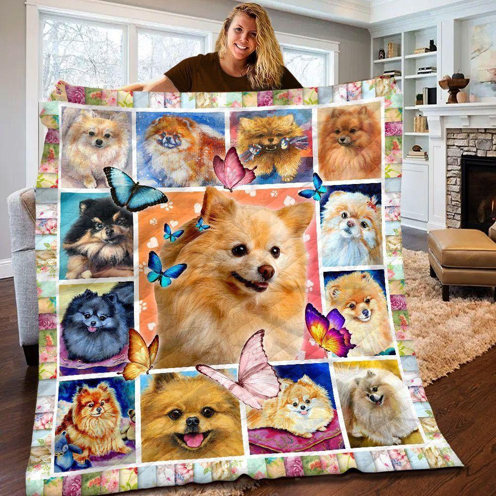 Lovely Pomeranian And Butterflies Blanket – Puppy Dog Quilting Gift For Birthday Thanksgiving Christmas