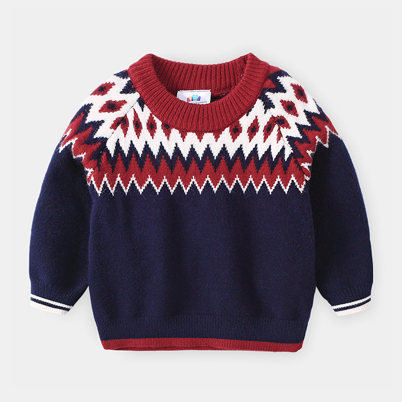 2022 Autumn Winter 2 3 4 6 8 9 10 Years Christmas Gift O-Neck Knitted Handsome Kids Ethnic Style Soft Sweater For Kids Baby Boys alx