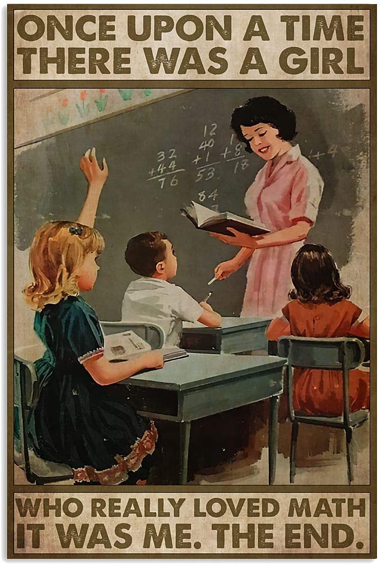 Vintage Teacher Math – There Was A Girl- Really Loved Math Poster Art Print      Home Decor Gift For Family Friend On Birthday