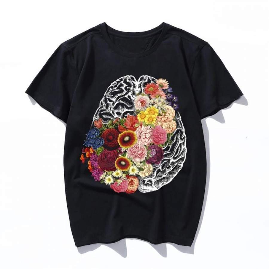 love your brain Kawaii Ulzzang Harajuku Aesthetic T-shirt cartoon Print men’s Short Sleeve Tops Tees Korean New Fashion Casual women’s Clothing