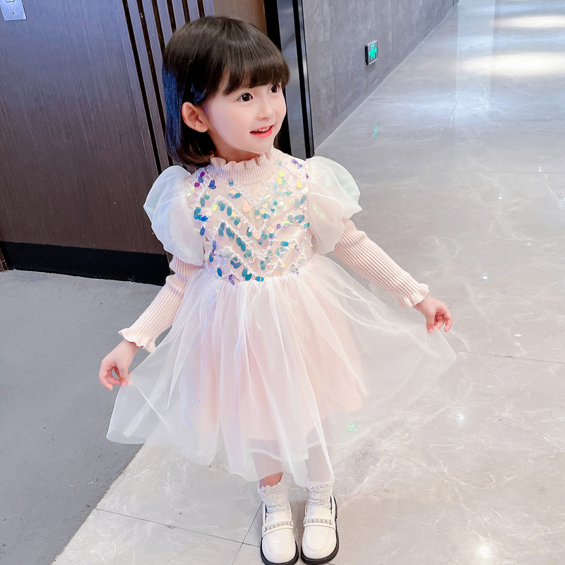 Toddler Girls Mermaid Sweater Dress for Kids Shiny Sequins Long Sleeve Fall Winter Party Clothing for Birthday Gown alx