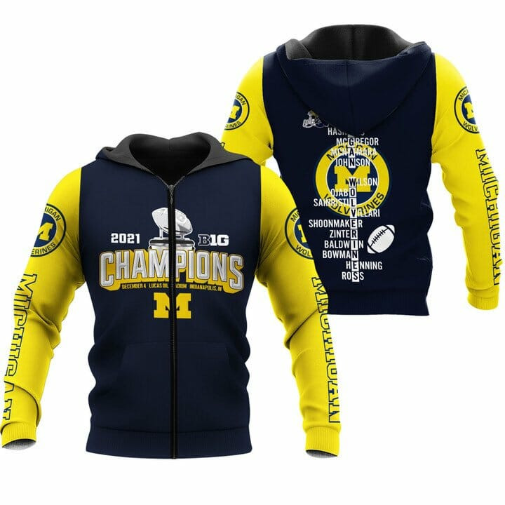 Ncaa Michigan Wolverines Navy Blue Maize Champions 2022 Zip Up Hoodie Aop Shirt Bliceshirt 