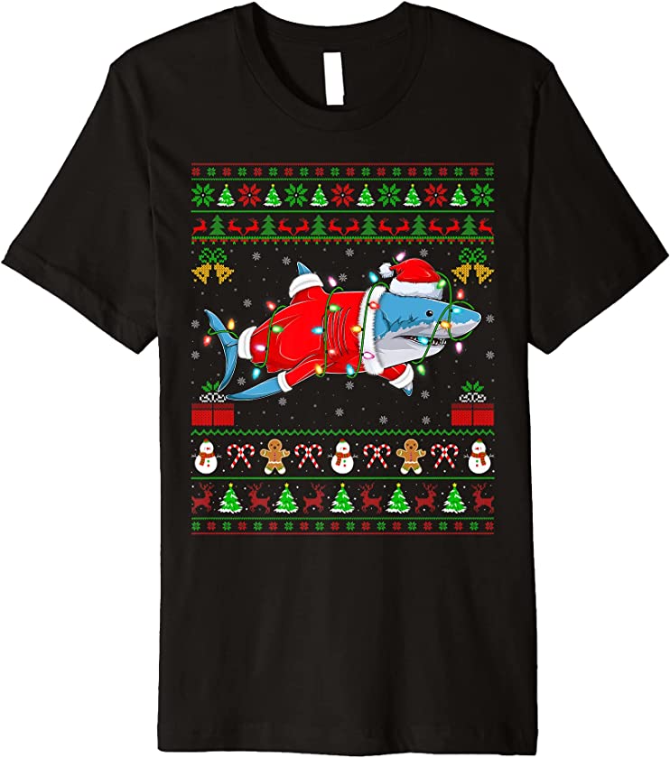 Shark Fish Lover Xmas Matching Santa Ugly Shark Christmas Premium T-Shirt