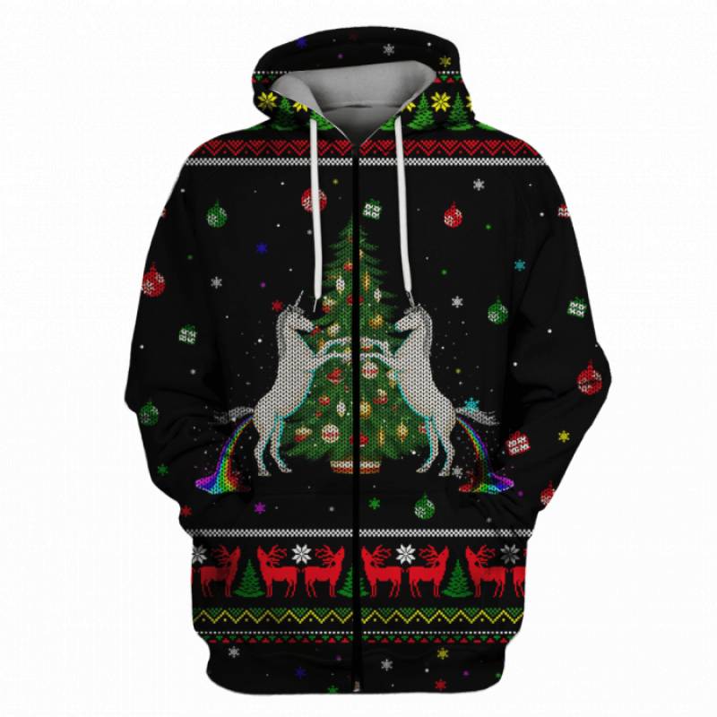 3D Couple Unicorn At Christmas Custom T-shirt – Hoodies Apparel