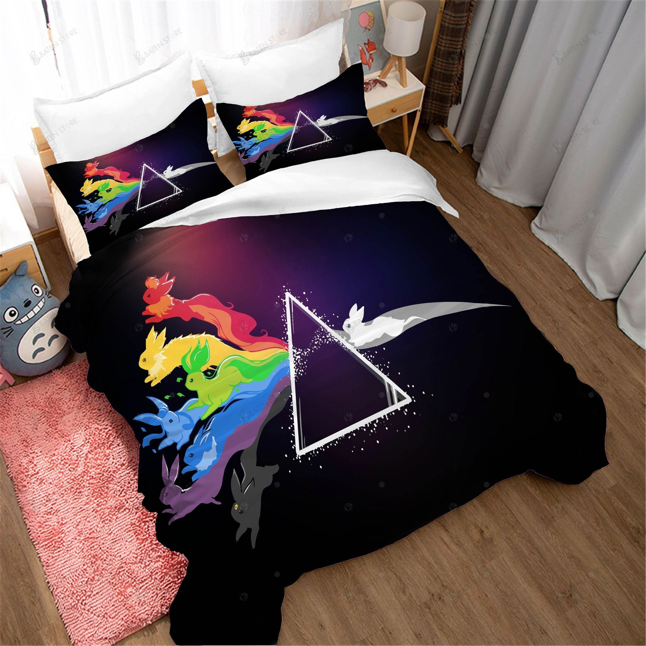 3D Triangle Rabbit Rainbow Bedding Set Bedroom Decor