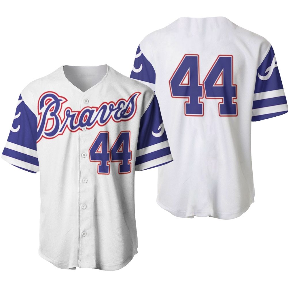 Atlanta Braves Hank Aaron 44 2020 MLB White And Blue Jersey Inspired Baseball Jersey