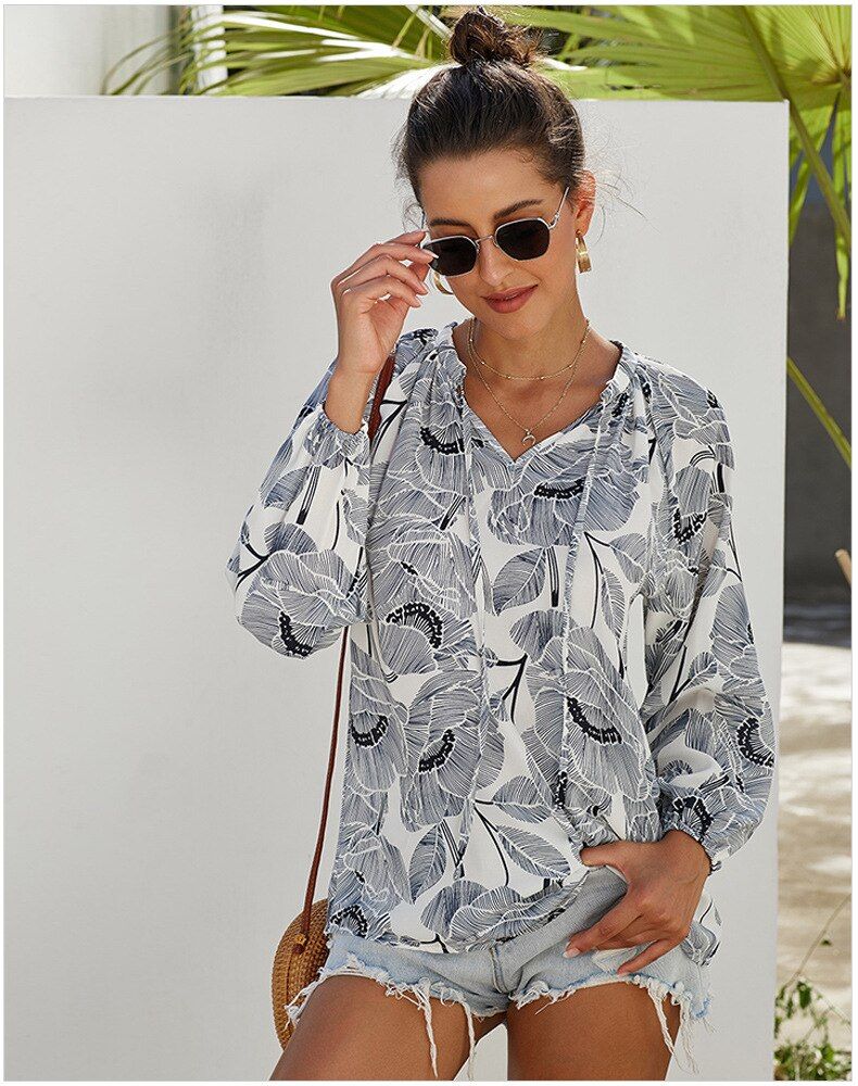 Bohemian Blouse Shirt Vintage Floral Print Tops