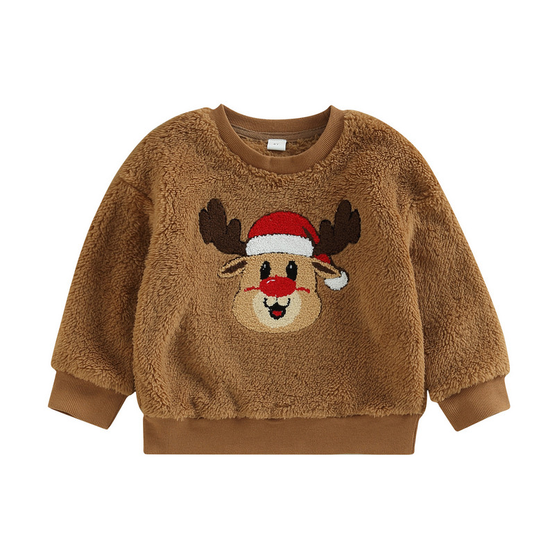 Christmas Children Kids Girl Boy Clothes Sweatshirts Fall Winter 2022 Long Sleeve Embroidery Elk Tops Korean Pullovers alx