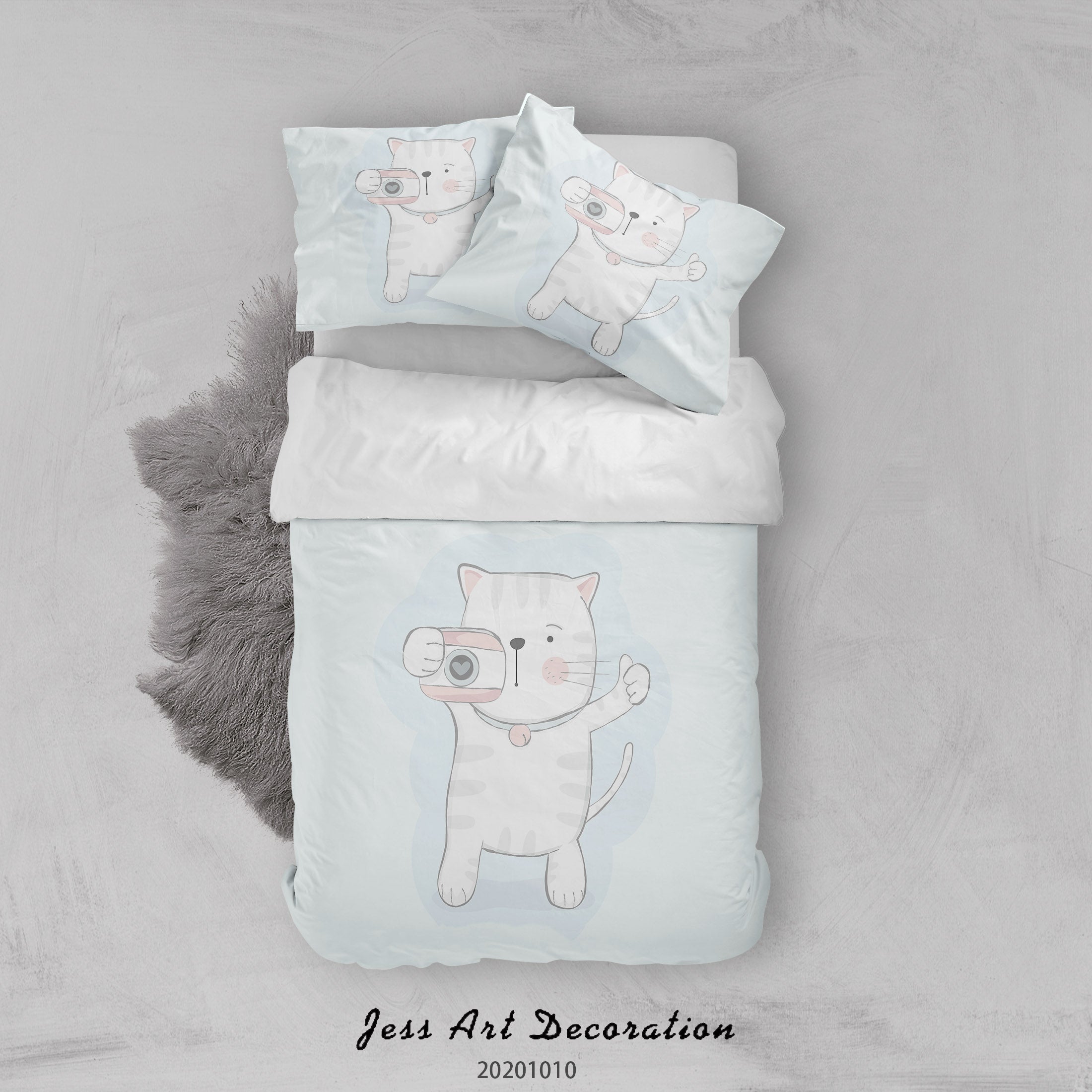 3D Cartoon Cute Animal Cat Camera Quilt Cover Set Bedding Set Duvet Cover Pillowcases Wj 9511