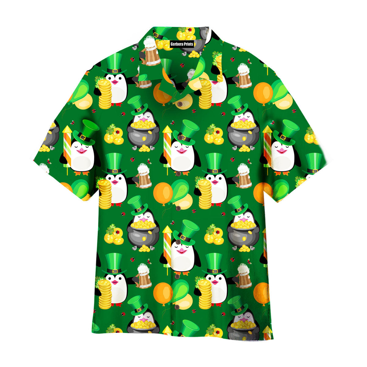 Funny Penguins Happy St Patricks Day Pattern Green Aloha Hawaiian Shirts For Men And For Women Wt7539