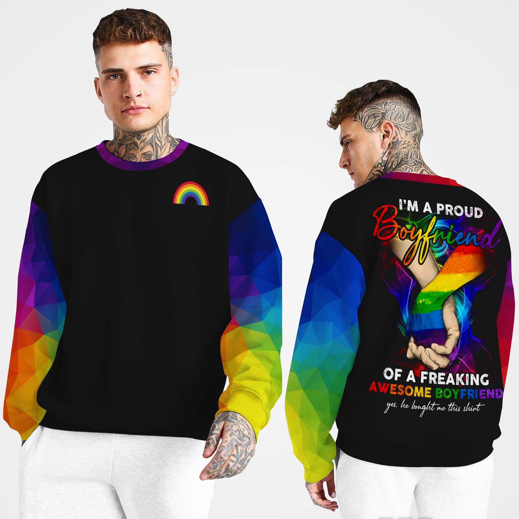 I’m A Boyfriend Of A Freaking Awesome Boyfriend Rainbow 3D Long Sleeve Shirt For LGBT Gay Couples
