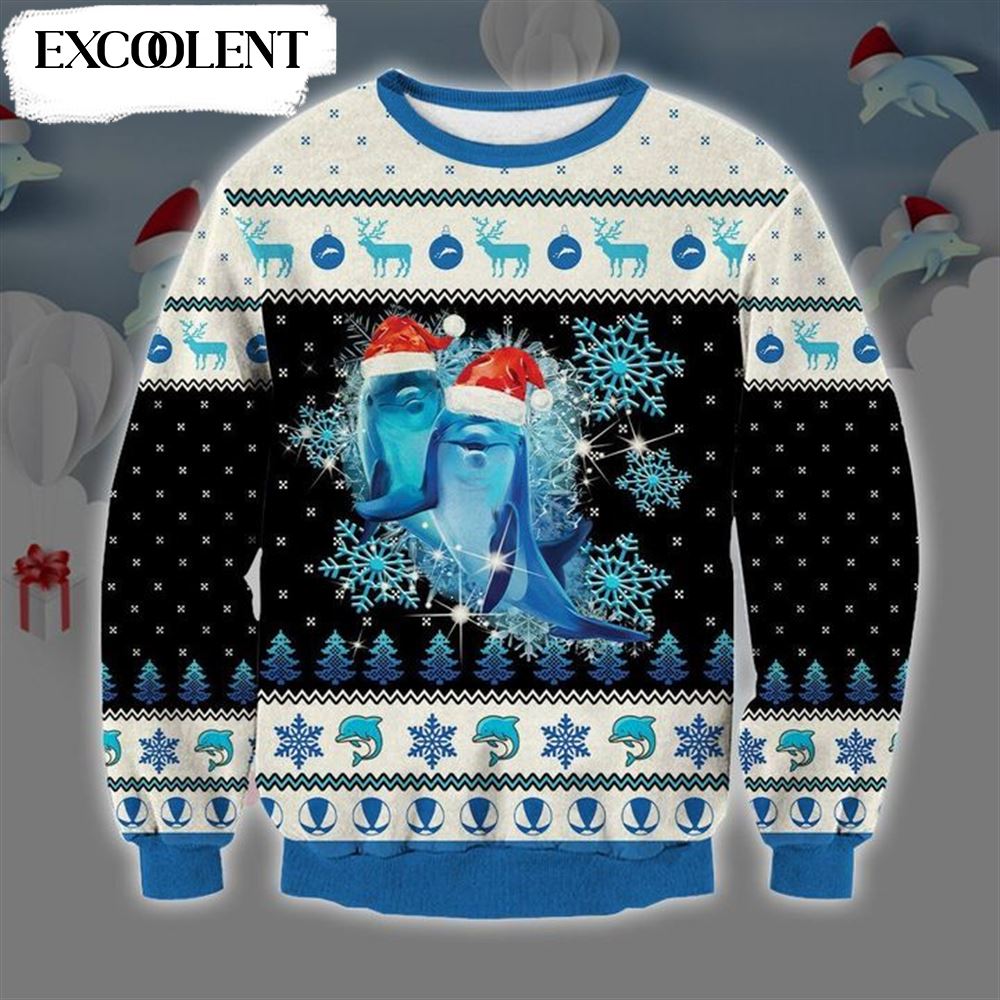 Dolphin Ocean Christmas Ugly Christmas Sweater Adult – Lover Xmas Sweater Gift – Xmas Ugly Sweater