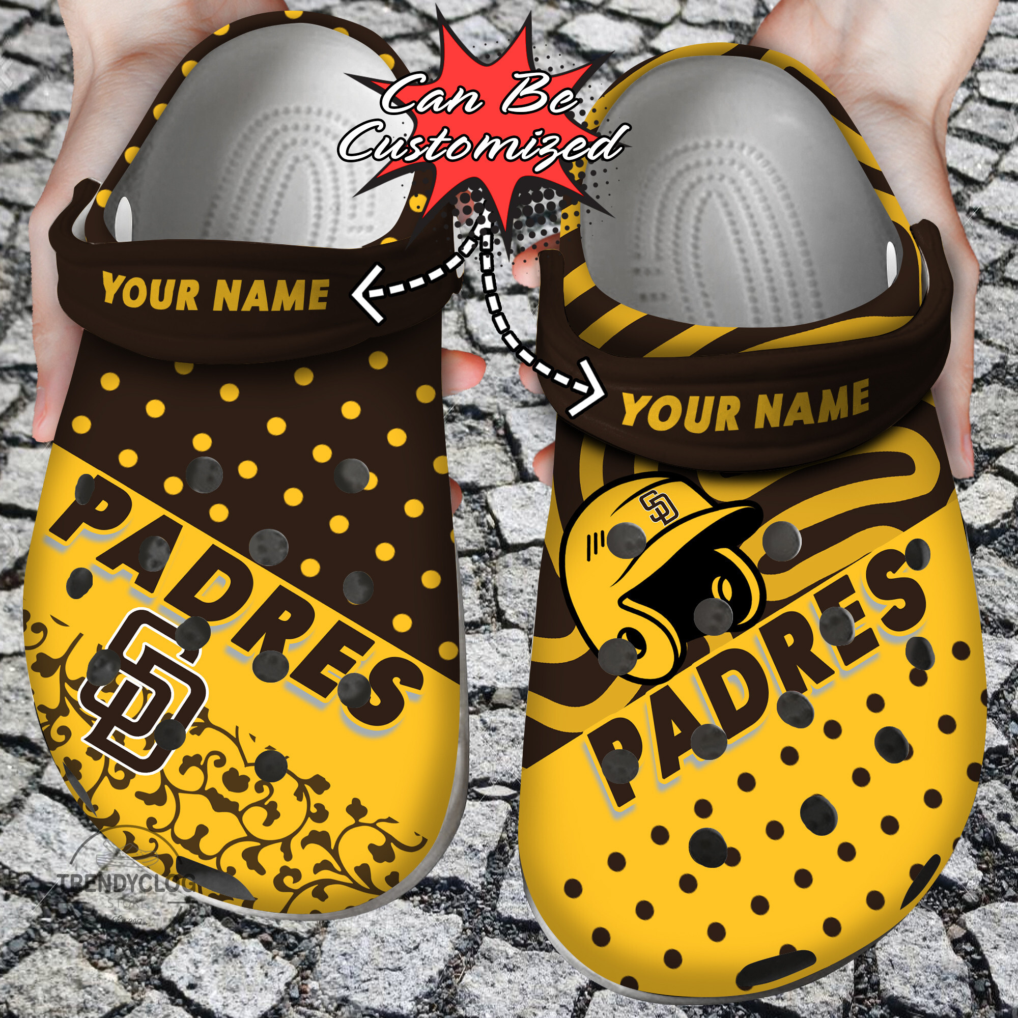 Baseball Crocs – Personalized Sd Padres Team Polka Dots Colors Clog Shoes