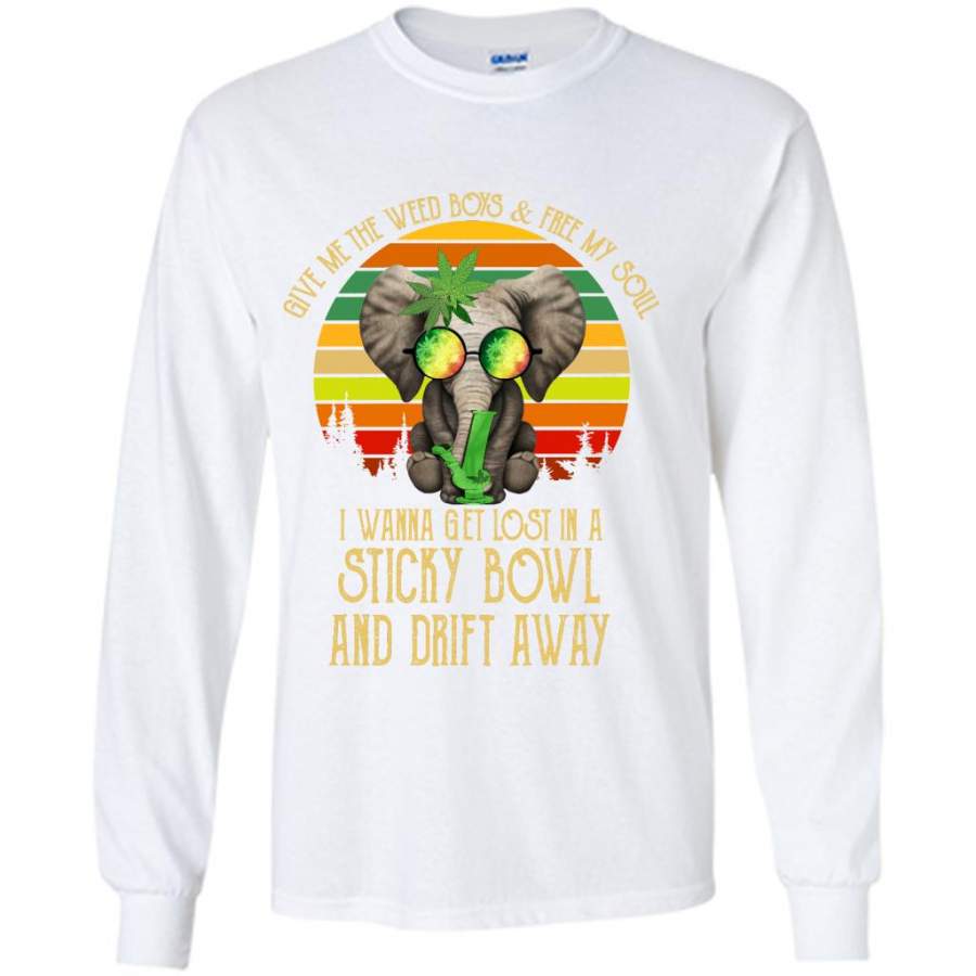 Give Me The Weed Boys And Free My Soul I Wanna Get Lost In A Sticky Bowl And Drift Away Elephant Classic Vintage – Gildan Long Sleeve Shirt