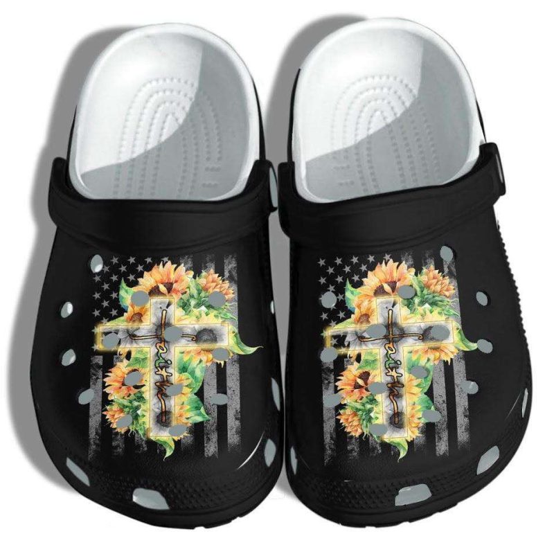 Faith Sunflower Hippie Jesus God Crocband Clog Shoes