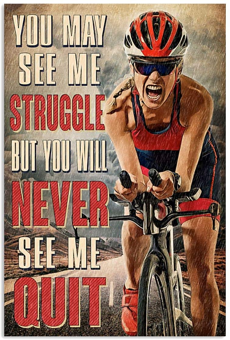 Vintage Girl Cycling See Me Struggle Poster Art Print      Home Decor Gift For Men Women Family Friend On Birthday Xmas